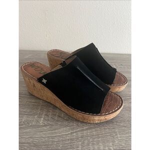 Sam Edelman Ranger black suede cork wedge mules 9